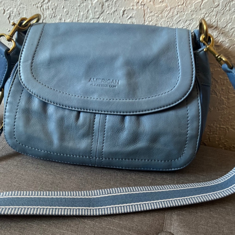 Boho Purse American Leather Genuine Leather Dusty Blue Everyday Crossbody Bag